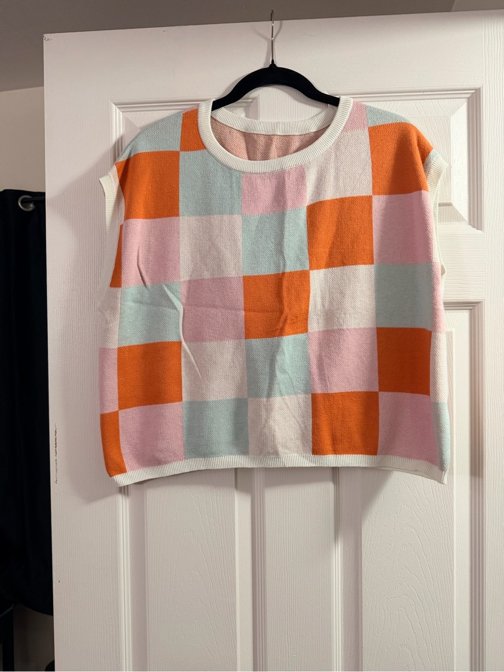 Amazon Colorblock Checkered Knit Top in Orange, Pink, Light Blue, White